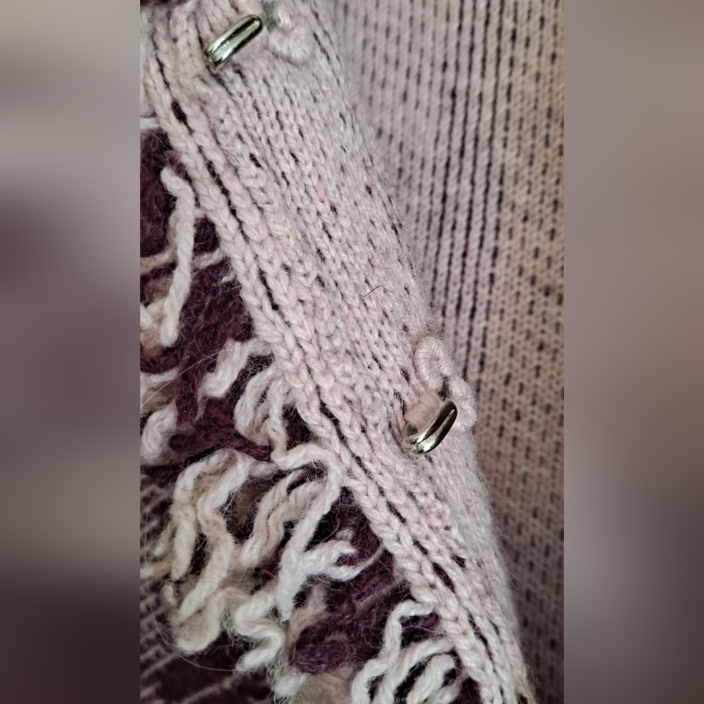 Anthropologie HWR Monogram Purple Herringbone Fringed Cardigan - Picture 7 of 8